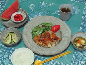 塩糀＆からし焼き・ズッキーニ＆もやし炒め