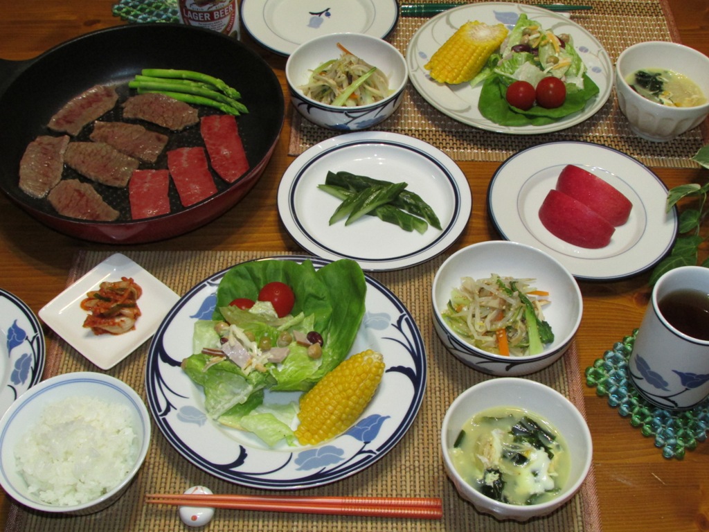 フライパンde焼き肉・ナムル・中華スープ・サラダetc…